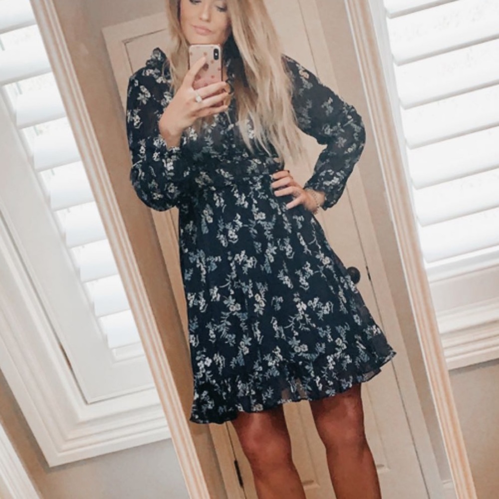 Navy Floral Ruffle Mini Dress - Picture 5 of 5
